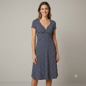 Vive Maria Striped Dress Womens S Navy Blue White Short Sleeve Nautical Preppy